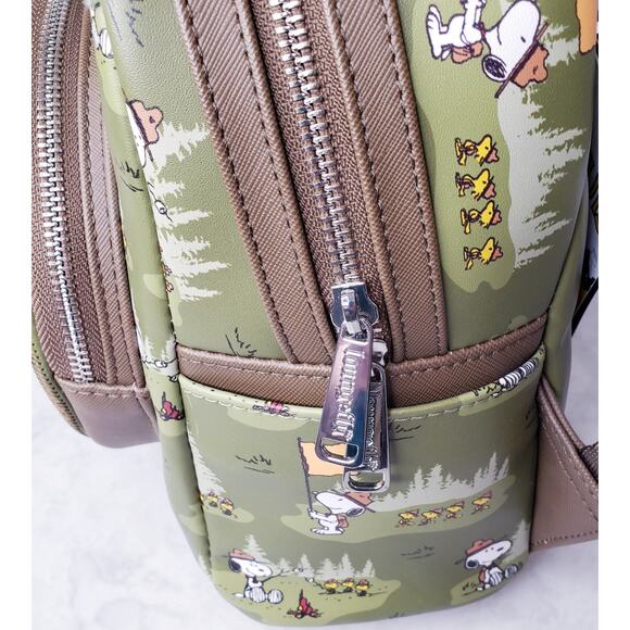 NWT 2024 LOUNGEFLY X PEANUTS Beagle Scouts Backpack Snoopy Woodstock Green Brown - Picture 15 of 16